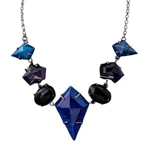 ALEXIS BITTAR • Blue & Purple Gunmetal Geometric Stones Statement Bib Necklace